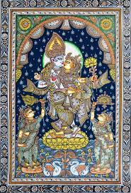 Pattachitra from Odisha & West Bengal Painted on cloth scrolls using natural dyes and fine lotus-stem brushes. Shows stories of Lord Jagannath and other deities. It dates back to the 12th century in Puri, Odisha. Created by Chitrakar artists and used in temple rituals and storytelling.